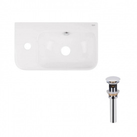 Раковина підвісна прамокутна ліва Qtap Tern 450х260х155 мм White + Донний клапан PU02O