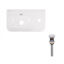 Раковина підвісна прамокутна права Qtap Tern 450х260х155 мм White + Донний клапан PU02O