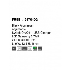 Спот Nova Luce Fuse 6x12.3x18 см Чорний (Nova9170102) Переяслав-Хмельницький