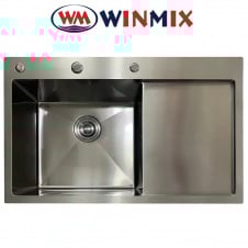 Кухонная мойка Winmix MH7849L NANO-BLACK из нержавеющей стали со ступенькой для сушилки, Графит