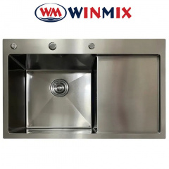 Кухонная мойка Winmix MH7849L NANO-BLACK из нержавеющей стали со ступенькой для сушилки, Графит Стрый