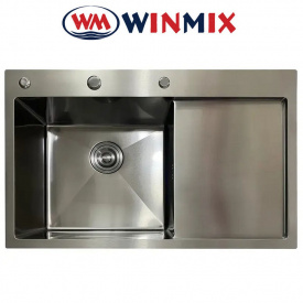 Кухонна мийка Winmix MH7849L NANO-BLACK з нержавіючої сталі зі сходинкою для сушарки, Графіт