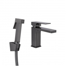 Змішувач для раковини Qtap Gemini з гігієнічним душем Gunmetal Black (QTGEM272GMB45692)