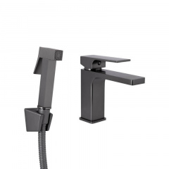 Змішувач для раковини Qtap Gemini з гігієнічним душем Gunmetal Black (QTGEM272GMB45692) Славута