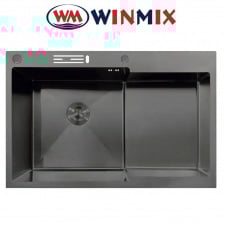 Кухонная мойка Winmix MH7849L-HK GRAPHITE из нержавеющей стали со ступенькой для сушилки и подставкой под ножи, Графит