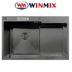 Кухонная мойка Winmix MH7849L-HK GRAPHITE из нержавеющей стали со ступенькой для сушилки и подставкой под ножи, Графит Черновцы
