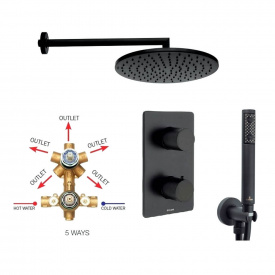Душова система Bossini Cosmo з термостатом, змішувачем та ручною лійкою чорна матова