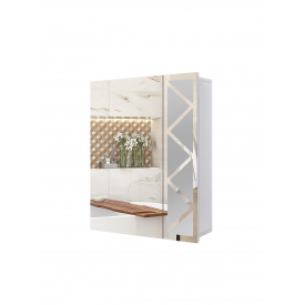 Зеркальный навесной шкаф в ванную комнату TR7-60 700х600х145 мм с рисунком треугольники