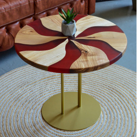 Круглый журнальный столик Palmarius №1 круглый 600 мм дерево+эпоксидная смола вишневого цветутел кофейная столешница дерево эпоксидная смола черный