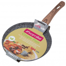 Сковородка блинная 24см с антипригарным покрытием grey marble алюминий для индукции и газа KL226141 Kamille
