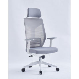 Офісне крісло ICAR сіра спинка сітка з підголівником у білому каркасі