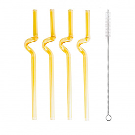 Набір скляних соломинок для напоїв Happy Life 19,5 см Жовтий 4 шт (HP-34-34Y)