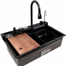 Кухонна мийка Platinex Handmade PVD CM 75*46C Водоспад, декор, Чорна