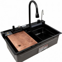 Кухонна мийка Platinex Handmade PVD CM 75*46C Водоспад, декор, Чорна Бровары