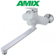 Змішувач для ванни з термопластику AMIX Lucas-006 EURO SET White (зі шлангом, лійки та кронштейном), Білий