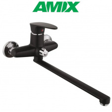 Змішувач для ванни з термопластику AMIX CEZAR-006 EURO SET MATTE BLACK (зі шлангом, лійки та кронштейном), Чорний мат