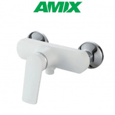 Змішувач для душової кабіни з термопластику AMIX Lucas-003 SET White (зі шлангом, лійки та кронштейном), Білий