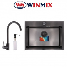 Кухонна мийка Winmix SET 6045-200x1.0-PVD-BLACK (зі змішувачем, диспенсером у комплекті)