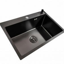 Кухонна мийка Platinex Handmade 65*45 PVD (з диспенсером, сифоном та кріпленням), Чорний