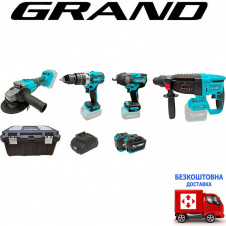 Набір акумуляторних інструментів Grand № 4 (МШУ-20BL/PRO+ДА-20/13UBL+АГ-800UBL+ПА-20/26BL)