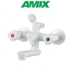 Змішувач для ванни з термопластику AMIX Omega-142 EURO SET WHITE (з шлангом, лійкою та кронштейном), Білий