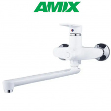 Змішувач для ванної з термопластику AMIX Oscar-006 EURO SET WHITE (з шлангом, лійкою та кронштейном), Білий