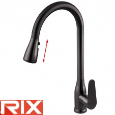 Змішувач для кухні Вухо Rix PUL (Chr-014) Graphite з висувною лійкою, SUS304 з нержавіючої сталі