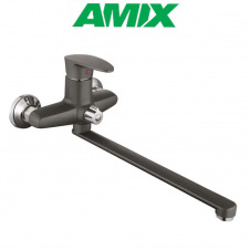 Змішувач для ванни з термопластику AMIX CEZAR-006 EURO SET GRAPHITE (зі шлангом, лійки та кронштейном), Графит