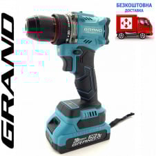 Шуроповерт акумуляторний Grand ДА-20/2 BL PRO безщітковий, 2*(20В, 2 А/г), 52Нм, у кейсі