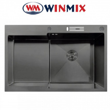 Кухонна мийка Winmix MH7849R-HK Nano-Black &quot;Глибоке крило&quot; з підставкою під ножі з нержавіючої сталі