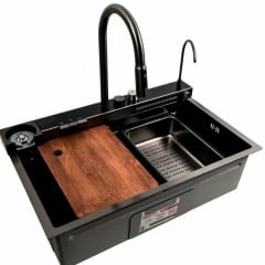 Кухонна мийка Platinex Handmade PVD 75*46D Водоспад (зі змішувачем, кран, ополіскувач, дошкою, диспенсером, сушінням у комплекті), Чорний Черкассы