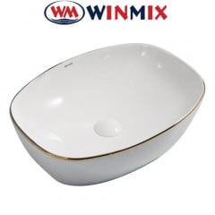 Раковина (умивальник) накладна Winmix Premium DIVERSE-0109 EDGE GOLD 500*380*140mm (золота окантовка) Івано-Франківськ