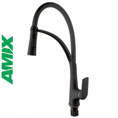 Змішувач для кухні з термопластику рефлекторний AMIX Lucas-017 SET Black REFLECTOR Black (з підводкою), Чорний Гайсин