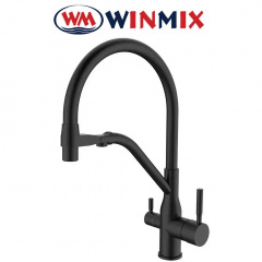 Змішувач для кухні рефлекторний Вухо Winmix Premium Gravity BLACK REFLECTOR BLACK (Chr-021) під осмос із силіконовим виливом, Польща Михайловка