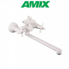 Змішувач для ванни з термопластику AMIX Pablo-140 EURO SET White (зі шлангом та лійкою), Білий Ужгород