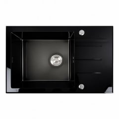 Кухонна мийка Platinex Handmade BLACK GLASS 78*50 PVD (з сифоном та кріпленнями), Чорний Киев