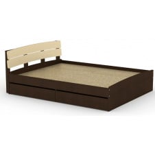 Двоспальне ліжко Компаніт Модерн-140 з двома ящиками і узголів'ям лдсп Темний Венге