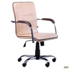 Офисное кресло АМФ Самба-RC Хром орех Мадрас голд беж с кантом Каменец-Подольский