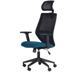 Офисное кресло Lead Black HR сетка черная с подголовником сидение бирюзового цвета Владимир-Волынский