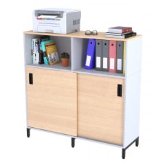 Тумба офісна Loft-design LS-1200х1200 з розсувними бежевими дверима дуб-борас у білому кольорі корпусу Херсон