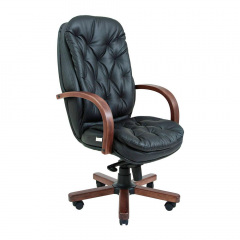 Офисное кресло Венеция Richman черная кожа-комби+Вуд деревянные подлокотники Київ