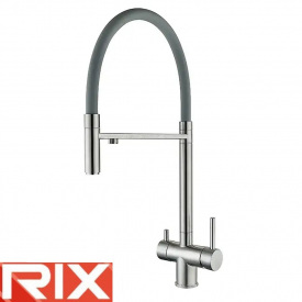 Змішувач для кухні Вухо Rix KIT (Chr-021) REFLECTOR BLACK GRAY, SUS304, з краном під осмос, силіконовий сірий вилив