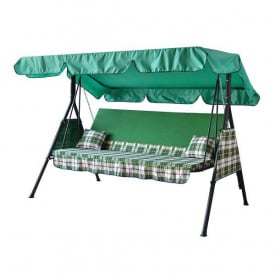 Садовая качеля Vitan Дача в цвете зеленый тент и сидушка-диванчик синий с одуванчиками