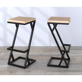 Стілець барний BS-2 Loft-Design металевий каркас z-форми тверда сидушка лдсп світлий дуб-борас