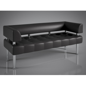 Диван офисный Тонус Sentenzo 140х60 см с подлокотниками черный кожзам матовый