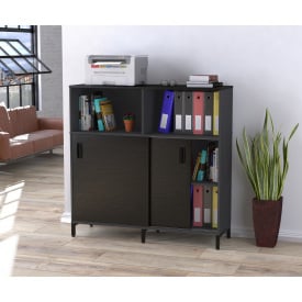 Офисная тумба Loft-design LS-1200х1200 с раздвижными дверями темными венге-антрацит