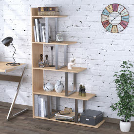 Стеллаж напольный Loft-Design L-160 серебряний метал с дсп дуб-борас