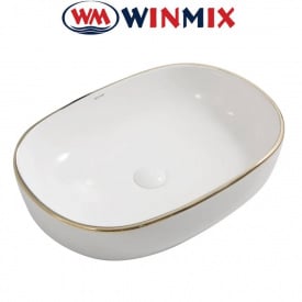 Раковина (умивальник) накладна Winmix Premium ELLIPSE -0105 EDGE GOLD 600*400*150mm (золота окантовка)