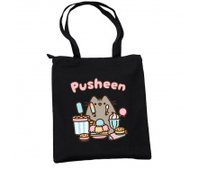 Сумка эко-шоппер 2Life Pusheen cat Кот со сладостями 35х38 см на молнии Черный (v-12144)