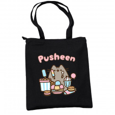 Сумка эко-шоппер 2Life Pusheen cat Кот со сладостями 35х38 см на молнии Черный (v-12144)